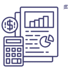 Financial annual report with calculator and graphs